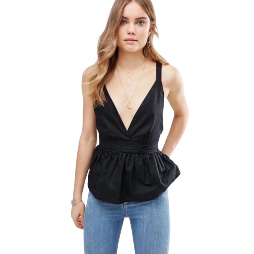 NWT Free People Benji Linen Blend Tie Waist Top